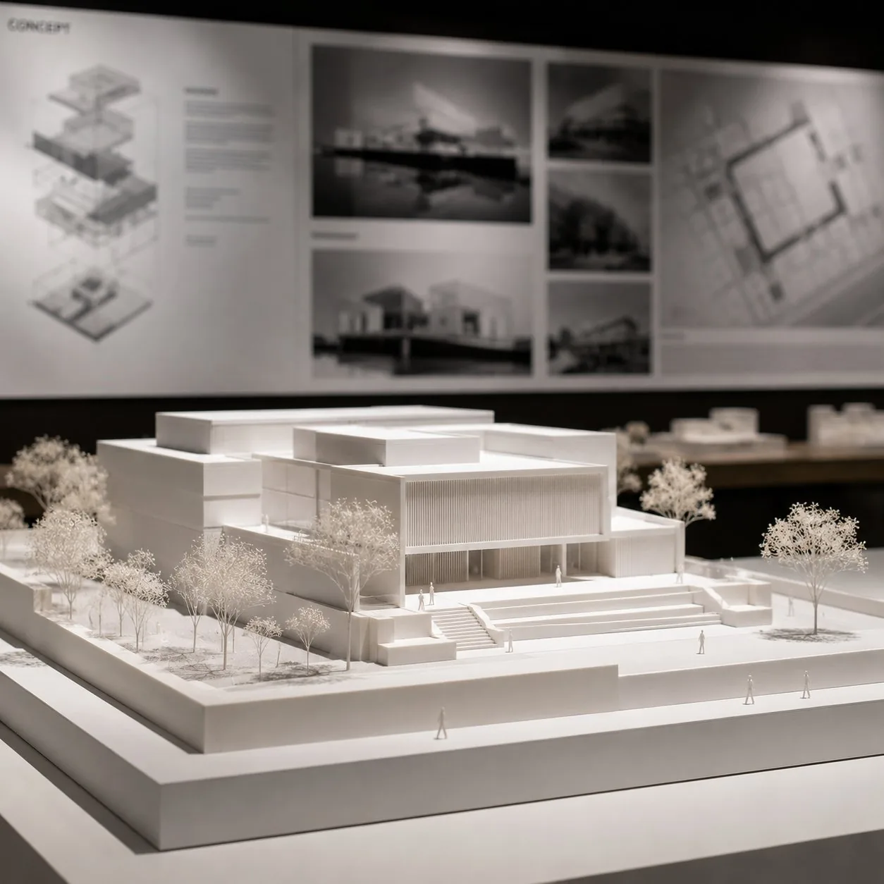 Architectural concept model UAE — white monochrome scale model